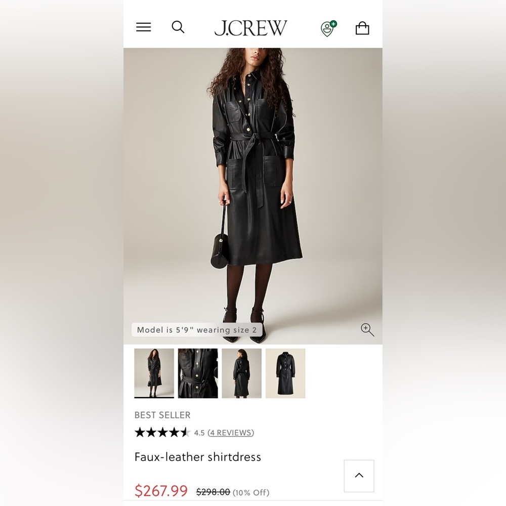 J Crew faux leather shirt dress size 8 worn once
